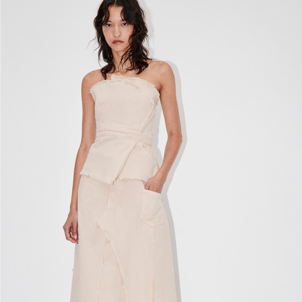 NWT ZARA ZW FRAYED ASYMMETRIC BUSTIER